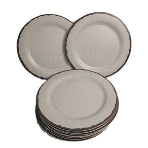 Set of 11 RAGON HOUSE Rustic Primitive Cream Crackle Plates Unbreakable Melamine
